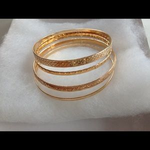 4 Piece Ethnic Bracelet Set Gold Tone Bangles 8”